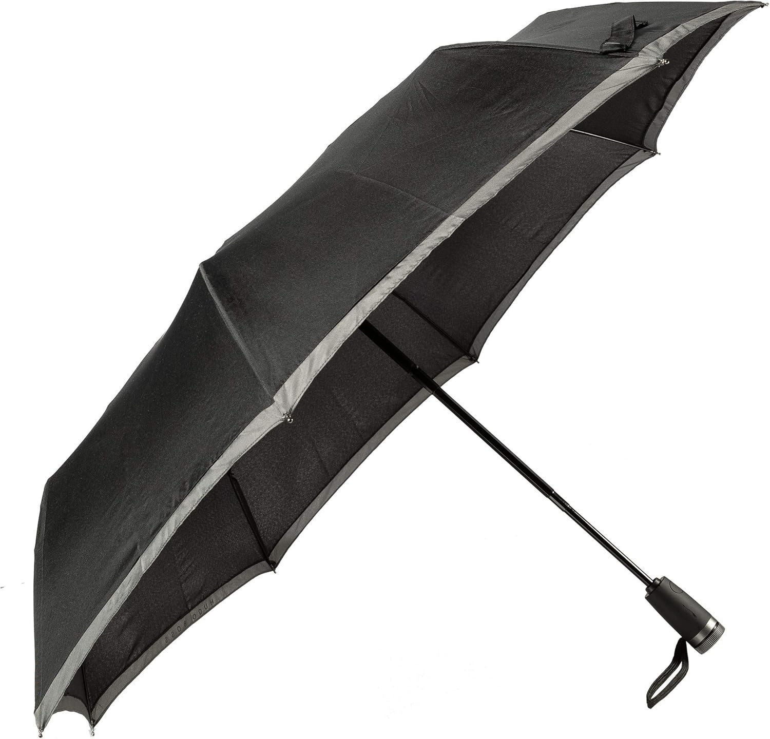 BOSS HUGO GEAR Black Pocket Umbrella - Ultra Lightweight and Extra Strong Umbrella with Rust and Scratch Protection