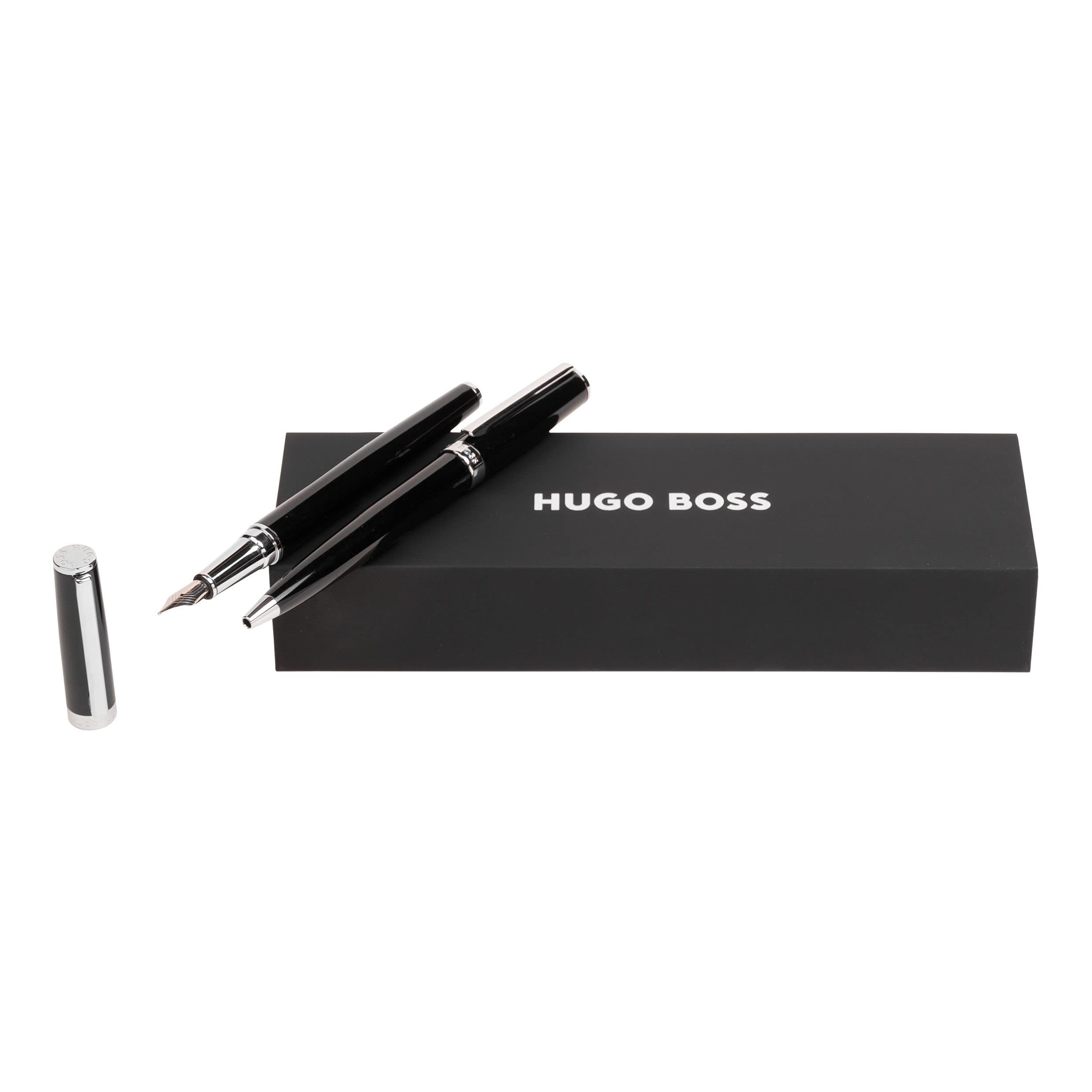 Hugo Boss Pen Set Gear Icon Black HPBP254A (Ballpoint Pen & Fountain Pen) | Gift Box