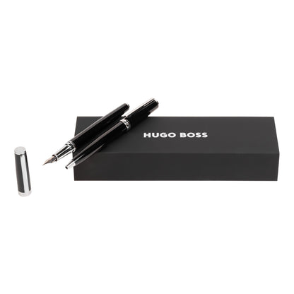 Hugo Boss Pen Set Gear Icon Black HPBP254A (Ballpoint Pen & Fountain Pen) | Gift Box
