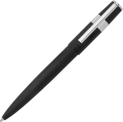 Hugo Boss Pen Set Gear Pinstripe Black/Chrome (Ballpoint Pen & Fountain Pen) | Gift Box