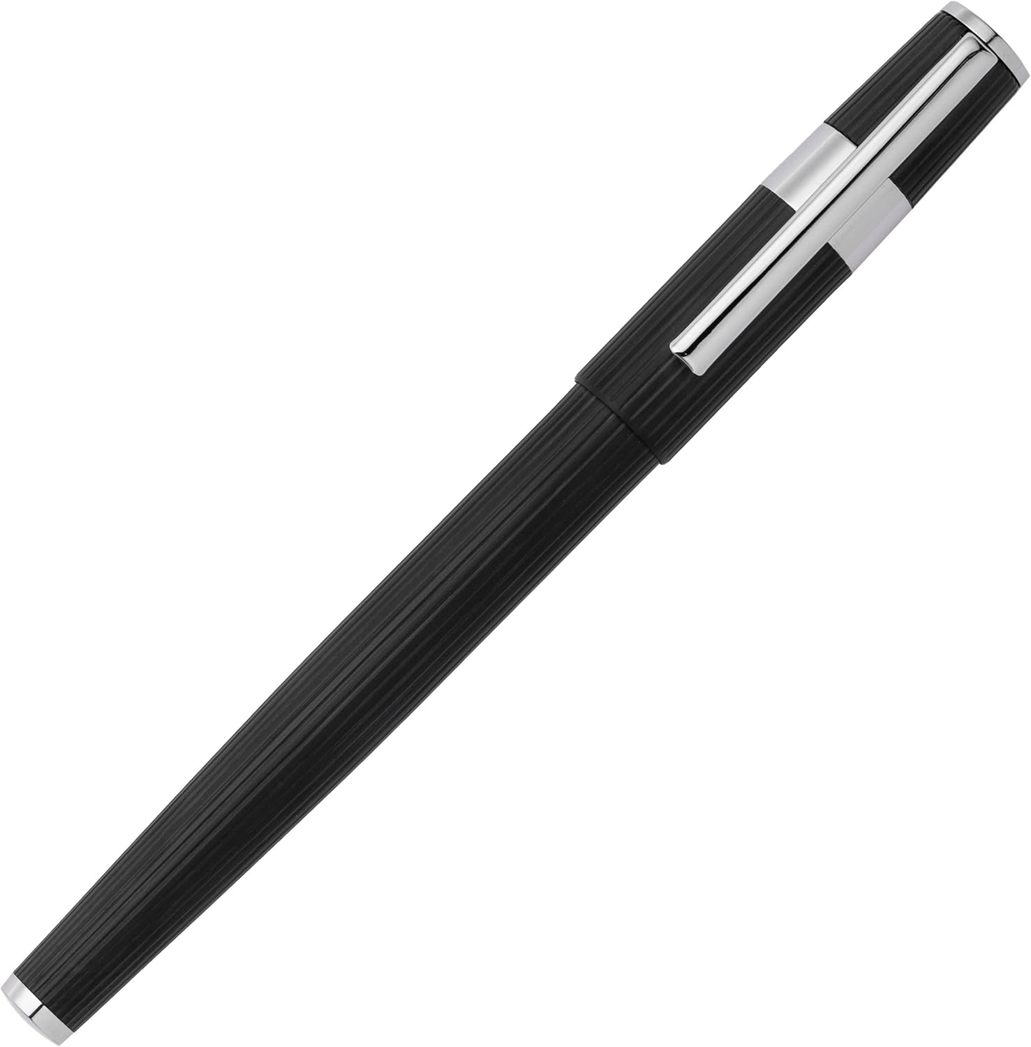 Hugo Boss Pen Set Gear Pinstripe Black/Chrome (Ballpoint Pen & Fountain Pen) | Gift Box