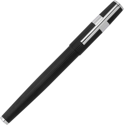Hugo Boss Pen Set Gear Pinstripe Black/Chrome (Ballpoint Pen & Fountain Pen) | Gift Box