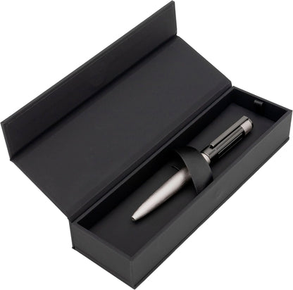 Hugo Boss Gear Ribs HSV3064B Brass and Aluminium Ballpoint Pen - Chrome - Length: 13.8cm - Blue