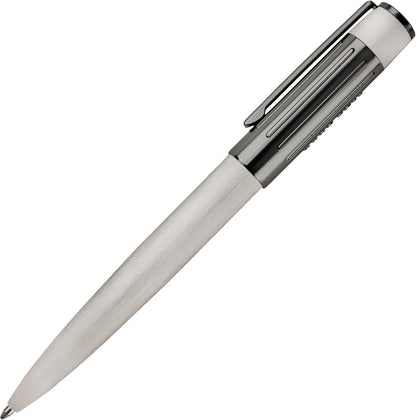 Hugo Boss Gear Ribs HSV3064B Brass and Aluminium Ballpoint Pen - Chrome - Length: 13.8cm - Blue