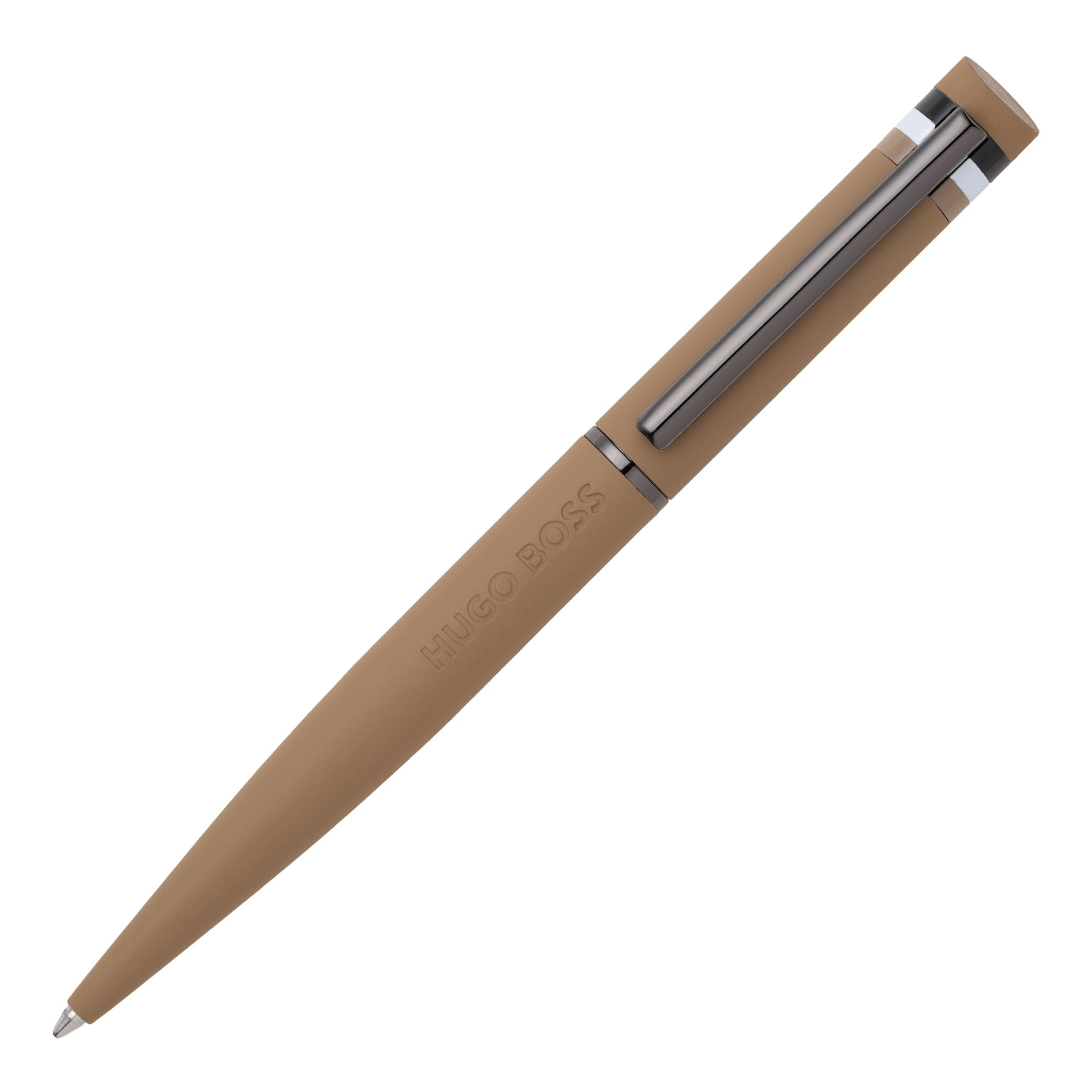 Hugo Boss Loop Iconic HSG3524X Ballpoint Pen Brass and Rubber Camel Length: 14.6cm Blue