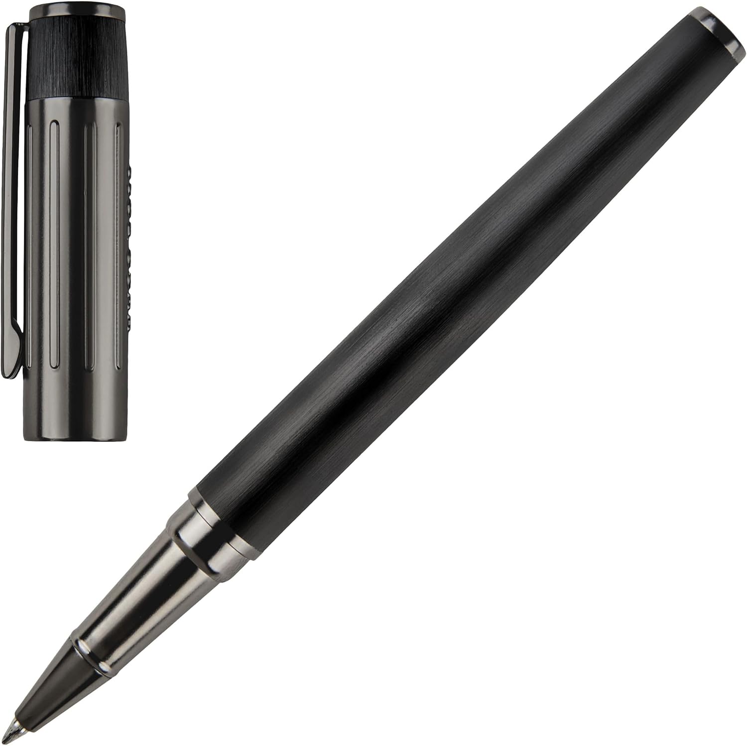 Hugo Boss Gear Ribs HSV3065A Brass and Aluminium Rollerball Pen - Black, Length: 13.8cm