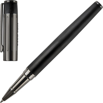 Hugo Boss Gear Ribs HSV3065A Brass and Aluminium Rollerball Pen - Black, Length: 13.8cm