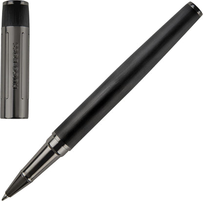 Hugo Boss Gear Ribs HSV3065A Brass and Aluminium Rollerball Pen - Black, Length: 13.8cm