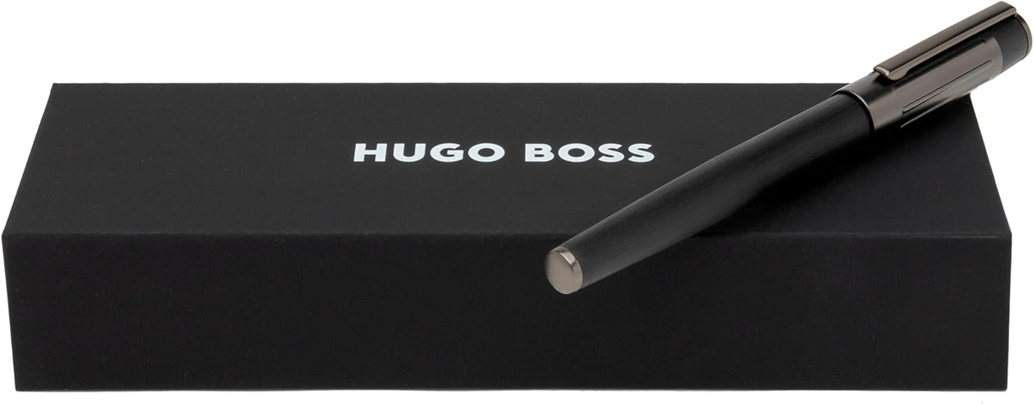 Hugo Boss Gear Ribs HSV3065A Brass and Aluminium Rollerball Pen - Black, Length: 13.8cm