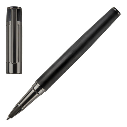 Hugo Boss Gear Ribs HSV3065A Brass and Aluminium Rollerball Pen - Black, Length: 13.8cm