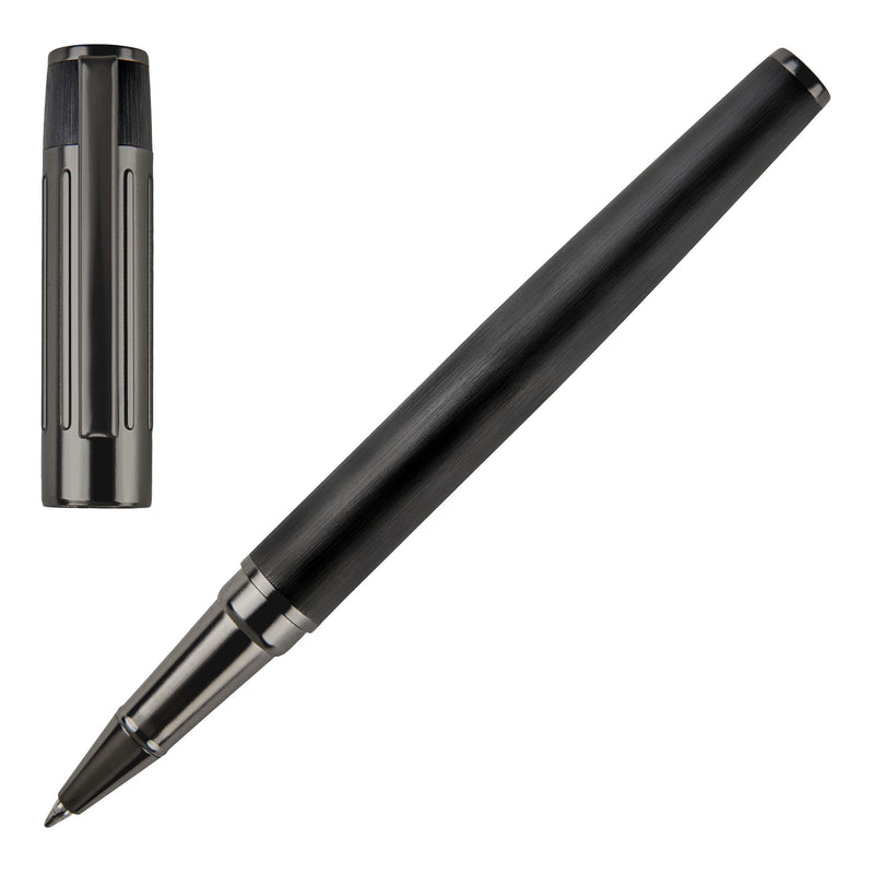 Hugo Boss Gear Ribs HSV3065A Brass and Aluminium Rollerball Pen - Black, Length: 13.8cm