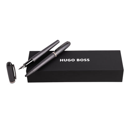 BOSS Hugo Contour Iconic HPBP341D Aluminium Ballpoint Pen & Fountain Pen Set, Dark Grey, 200 x 62 x 34 mm