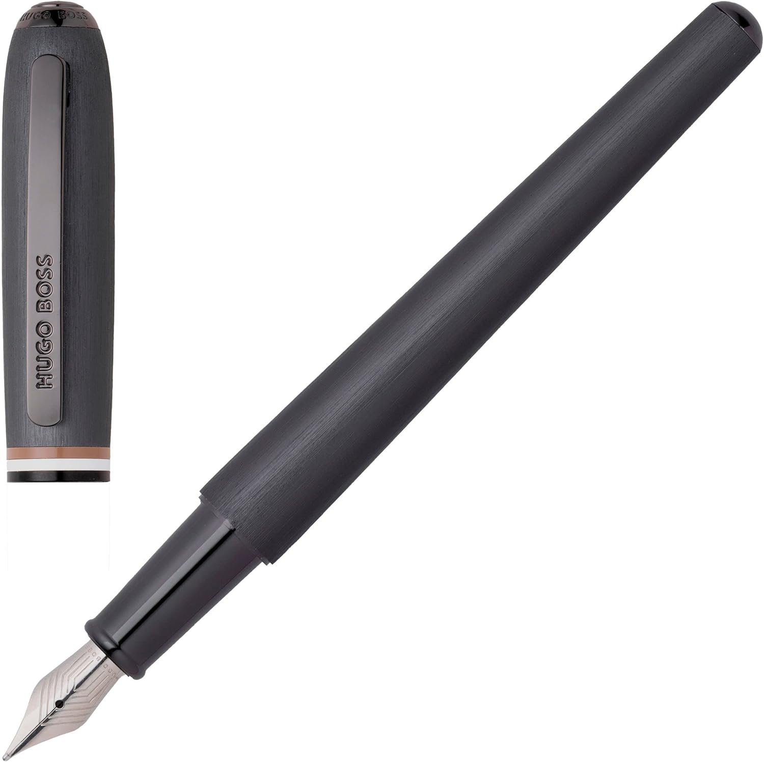 BOSS Hugo Contour Iconic HPBP341D Aluminium Ballpoint Pen & Fountain Pen Set, Dark Grey, 200 x 62 x 34 mm