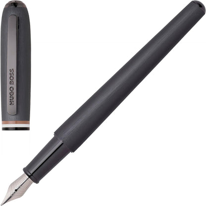 BOSS Hugo Contour Iconic HPBP341D Aluminium Ballpoint Pen & Fountain Pen Set, Dark Grey, 200 x 62 x 34 mm
