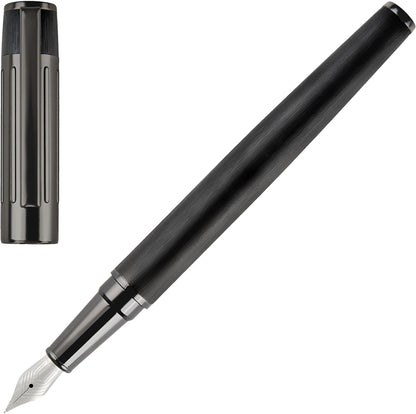 Hugo Boss Gear Ribs Black Ballpoint Pen & Fountain Pen Set, Dark Green/Black, Dimensions: 200 x 62 x 34 mm, HPBP306A