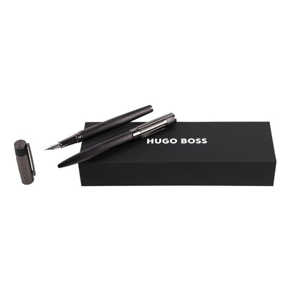Hugo Boss Gear Ribs Black Ballpoint Pen & Fountain Pen Set, Dark Green/Black, Dimensions: 200 x 62 x 34 mm, HPBP306A