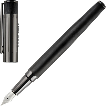 Hugo Boss Gear Ribs Black Ballpoint Pen & Fountain Pen Set, Dark Green/Black, Dimensions: 200 x 62 x 34 mm, HPBP306A