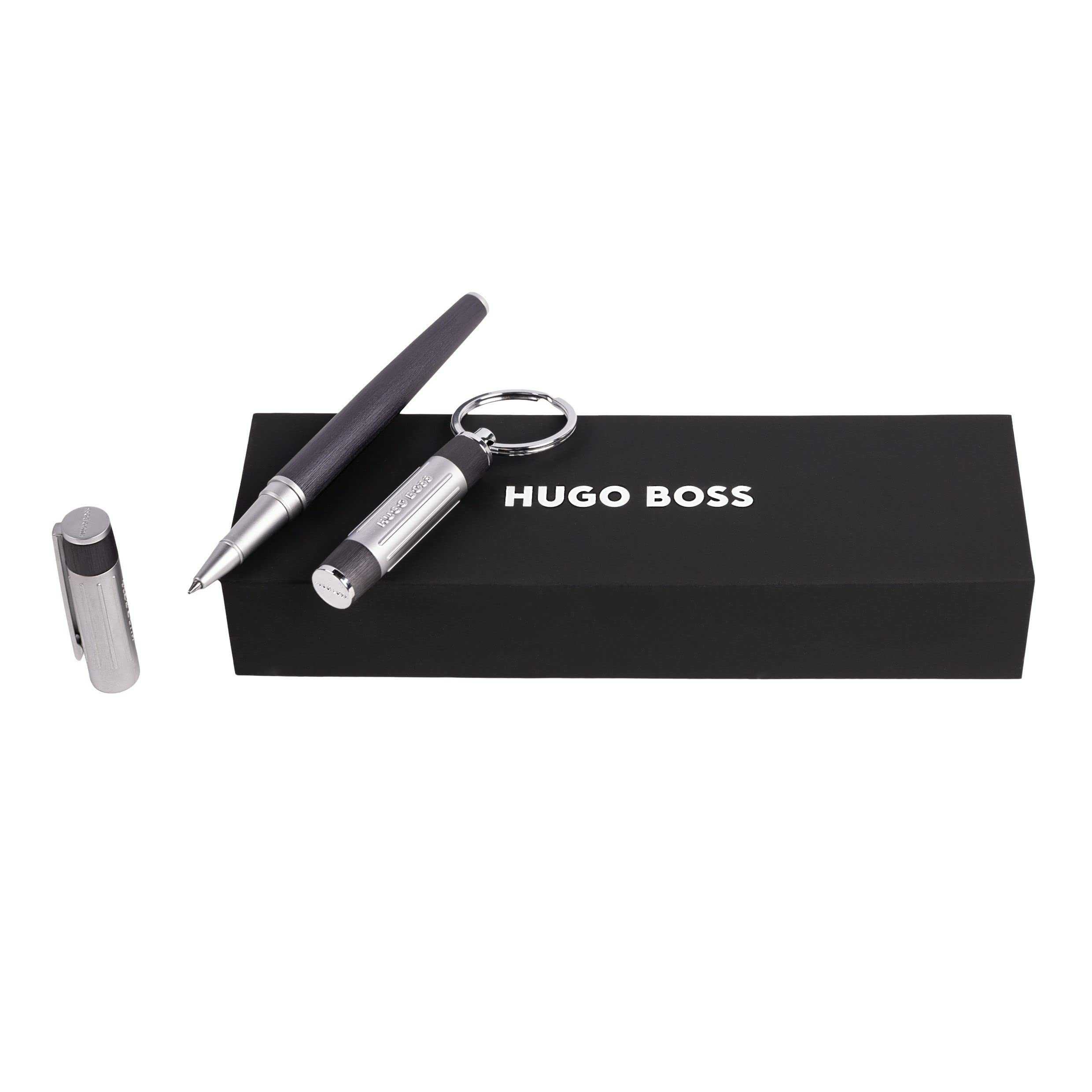 Hugo Boss Gear Ribs Gun HPKR306D Rollerball Pen & Key Ring Aluminium Brass Silver / Pastel Grey / Dark Grey 200 x 62 x 34 mm