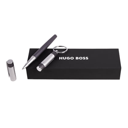Hugo Boss Gear Ribs Gun HPKR306D Rollerball Pen & Key Ring Aluminium Brass Silver / Pastel Grey / Dark Grey 200 x 62 x 34 mm