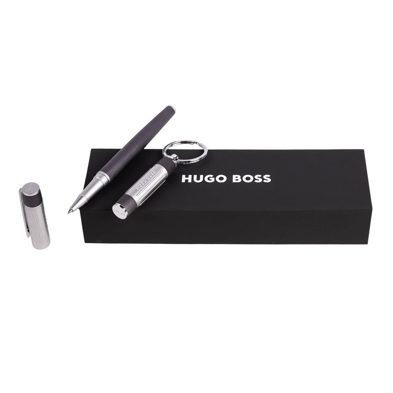 Hugo Boss Gear Ribs Gun HPKR306D Rollerball Pen & Key Ring Aluminium Brass Silver / Pastel Grey / Dark Grey 200 x 62 x 34 mm