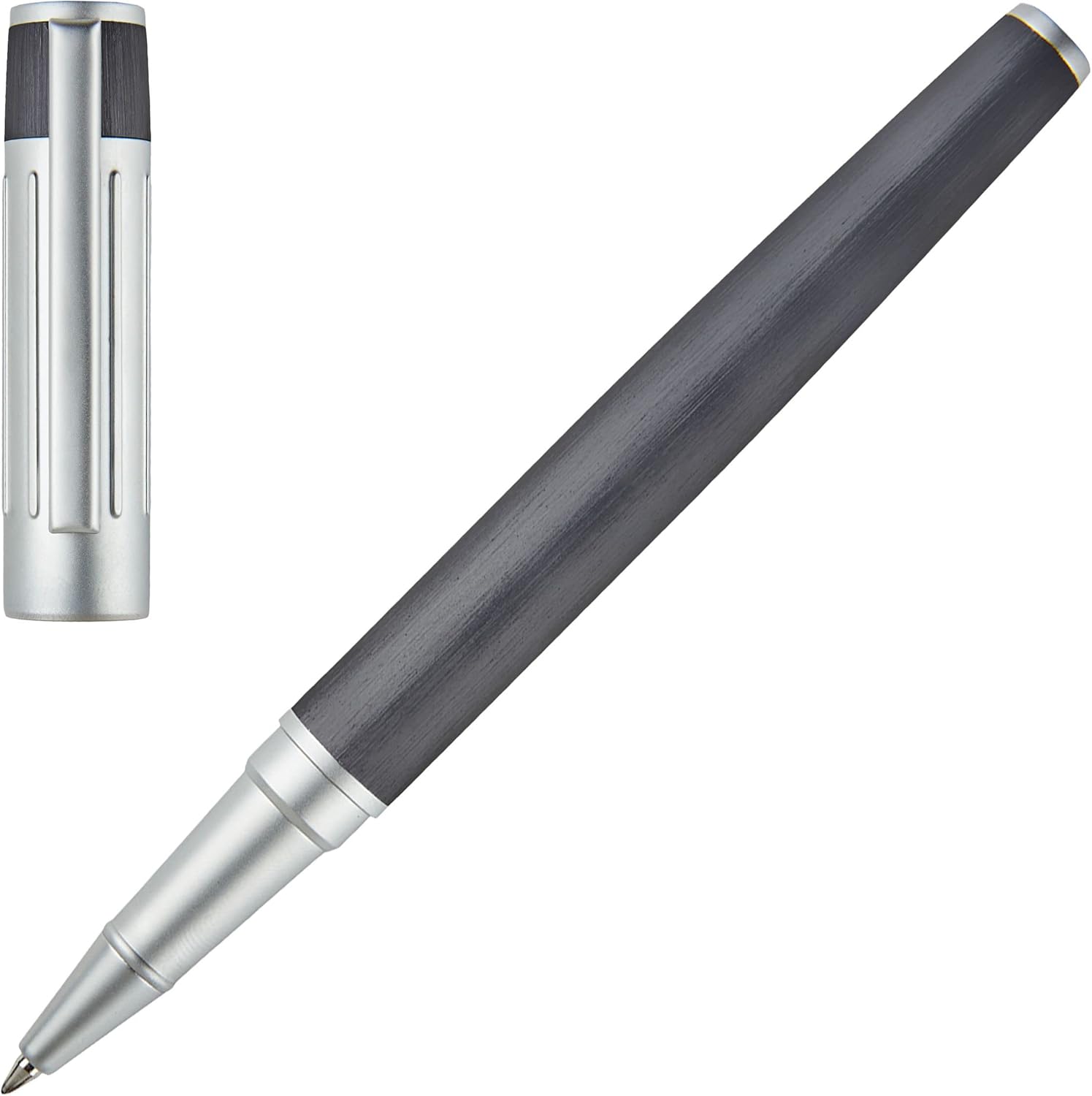 Hugo Boss Gear Ribs Gun HPKR306D Rollerball Pen & Key Ring Aluminium Brass Silver / Pastel Grey / Dark Grey 200 x 62 x 34 mm
