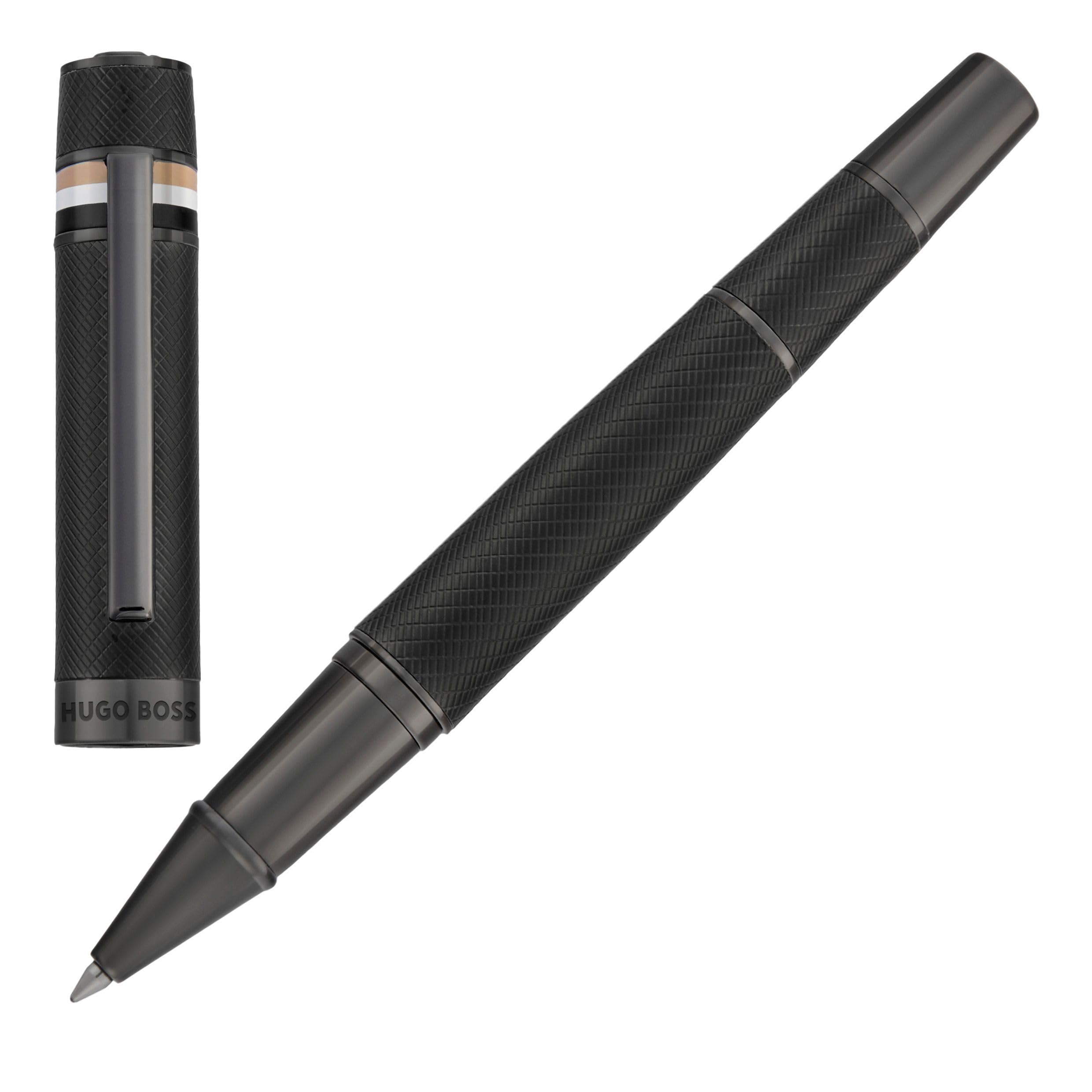 BOSS HUGO Core Iconic Black - Exclusive Brass Writing Instrument, Matte & Powder Coated in Gift Box - Elegant Design & Precise Lines (HSF521) (Rollerball)