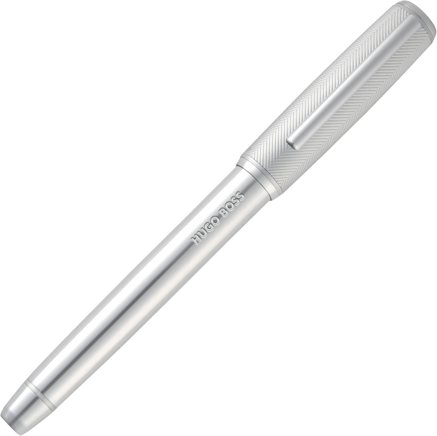 BOSS HUGO Pace Fountain Pen - Elegant Brass Writing Instrument Matte with Stainless Steel Nib - High-Quality Workmanship & Gift Packaging (HSL5652) (Silver