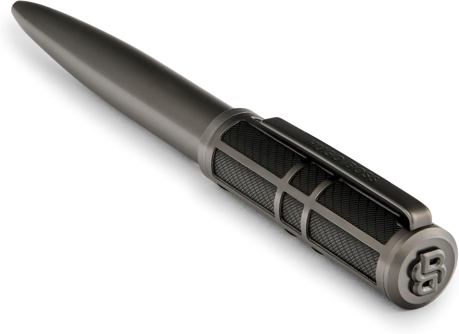 BOSS HUGO Frame Grid Black & Gun - Exclusive Textured Brass Ballpoint Pen - High Quality Writing Instrument in Gift Box - Industrial Design & Comfortable Feel (HSS5874