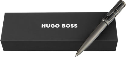 BOSS HUGO Frame Grid Black & Gun - Exclusive Textured Brass Ballpoint Pen - High Quality Writing Instrument in Gift Box - Industrial Design & Comfortable Feel (HSS5874