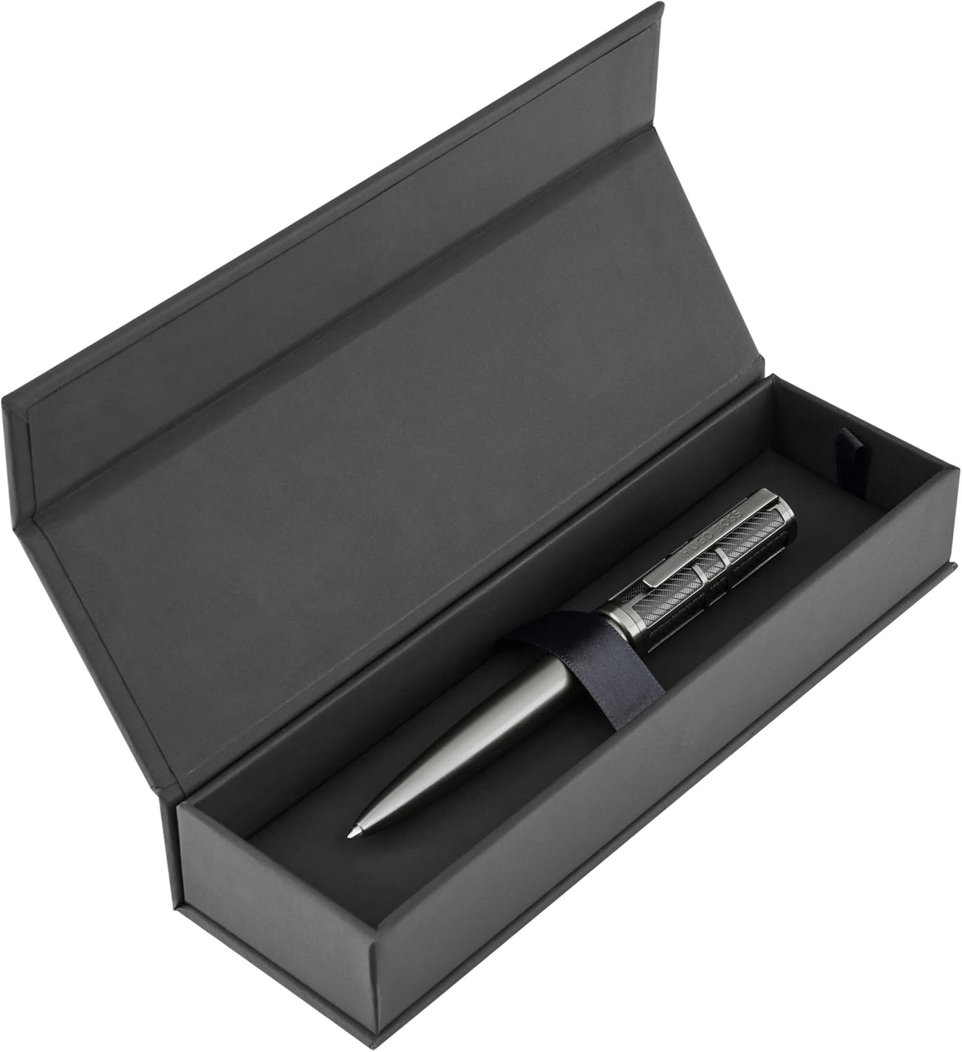 BOSS HUGO Frame Grid Black & Gun - Exclusive Textured Brass Ballpoint Pen - High Quality Writing Instrument in Gift Box - Industrial Design & Comfortable Feel (HSS5874