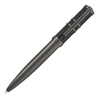 BOSS HUGO Frame Grid Black & Gun - Exclusive Textured Brass Ballpoint Pen - High Quality Writing Instrument in Gift Box - Industrial Design & Comfortable Feel (HSS5874