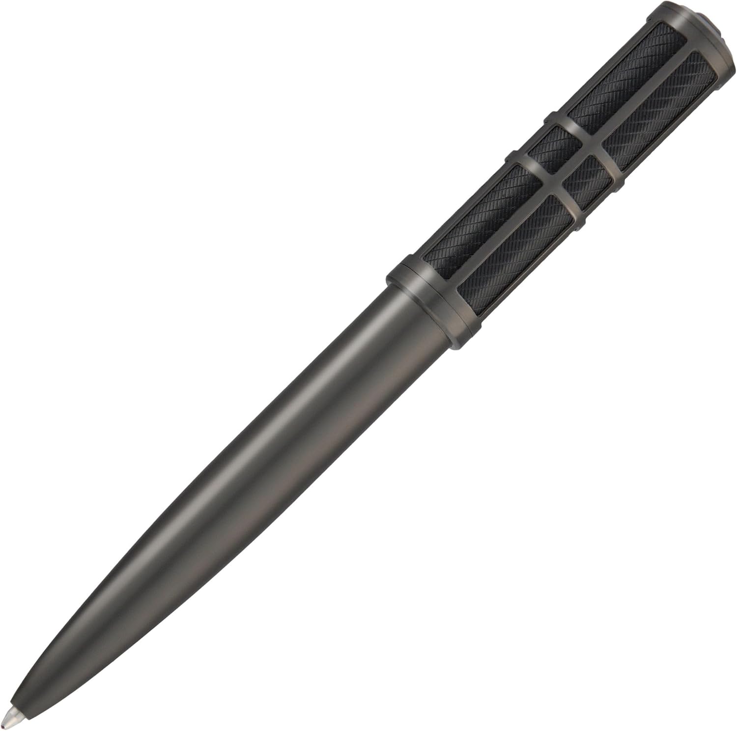 BOSS HUGO Frame Grid Black & Gun - Exclusive Textured Brass Ballpoint Pen - High Quality Writing Instrument in Gift Box - Industrial Design & Comfortable Feel (HSS5874
