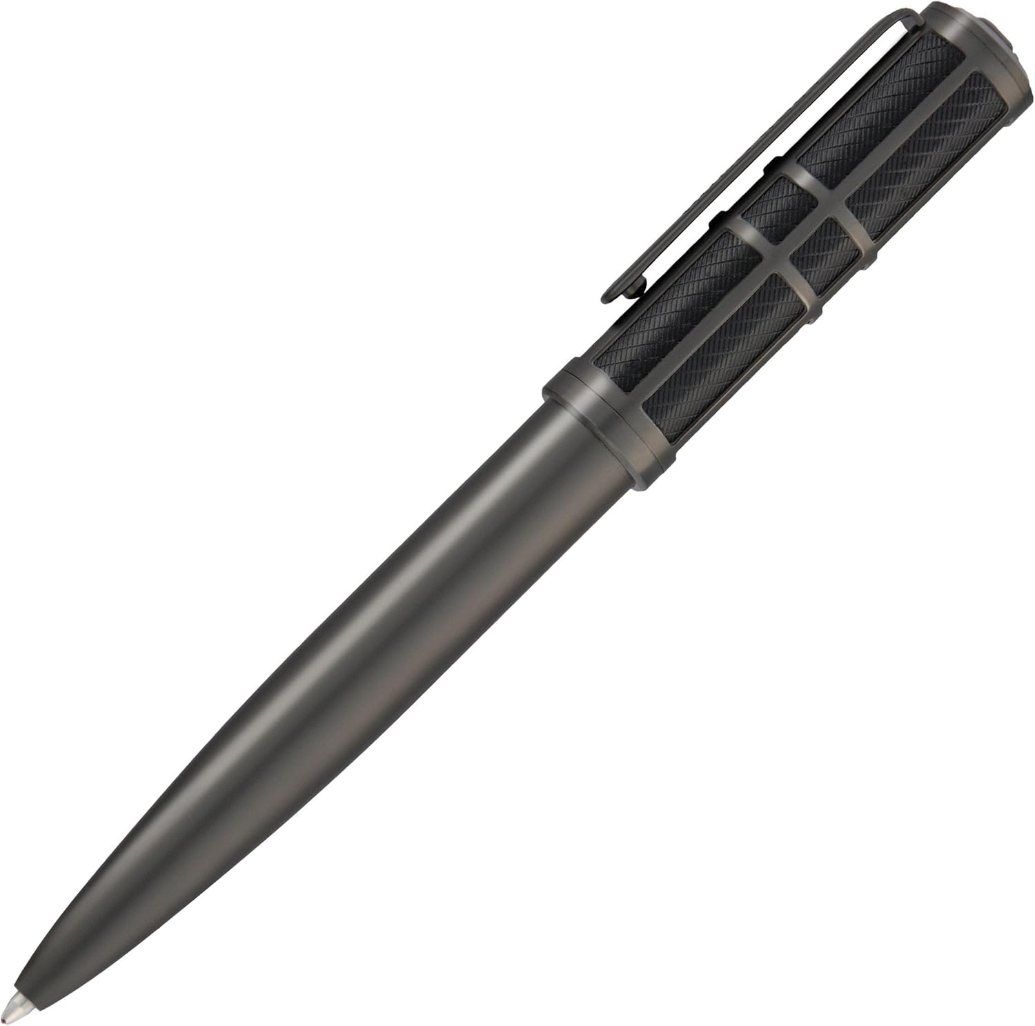 BOSS HUGO Frame Grid Black & Gun - Exclusive Textured Brass Ballpoint Pen - High Quality Writing Instrument in Gift Box - Industrial Design & Comfortable Feel (HSS5874