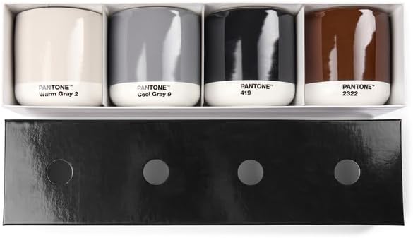 Pantone Porcelain Latte Macchiato Thermal Mugs, 100ml, Set of 4: Warm Grey 2 C, Cool Grey 2 C, Brown 2322, Black 419 C