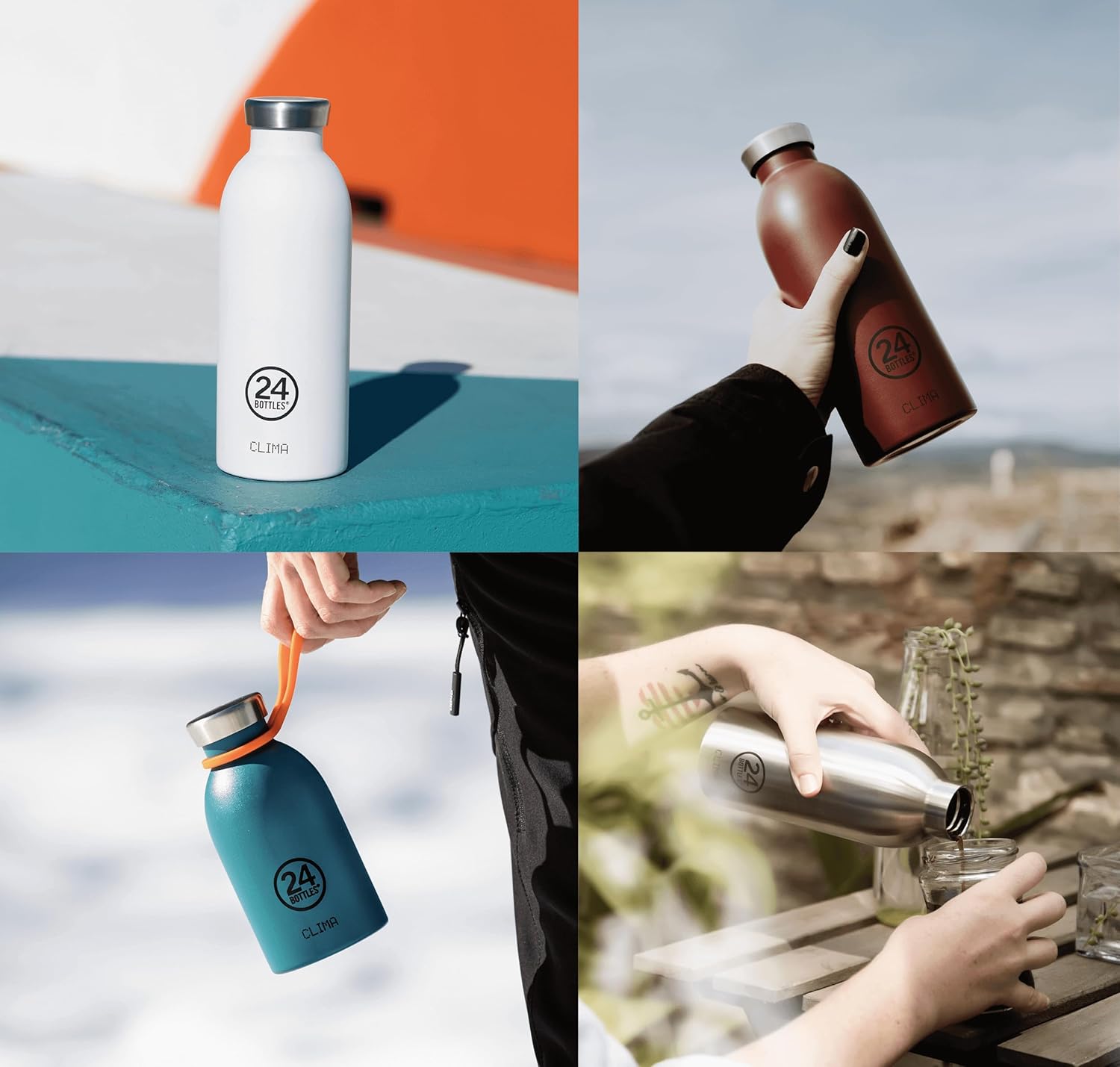 24Bottles Thermal Water Bottle | Reusable Stainless Steel Thermos Bottle BPA | 24Hours Cold 12Hours Hot | Climate Bottle | Original Italian Design - Hot Red 500ml