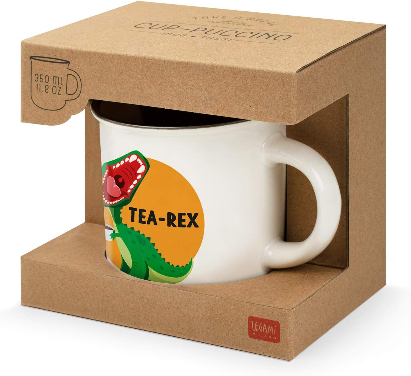 Legami Cup-Puccino Tea Rex Mug, Bone China, Multicoloured, 350 ml