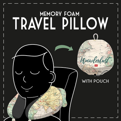 Legami - Memory Foam Travel Pillow - Travel Pillow, Portable Travel Neck Pillow, Neck Comfort, Portable, Ergonomic, with Case, 8 x 11.8 x 5.2 inches, Travel Theme, White, Medium