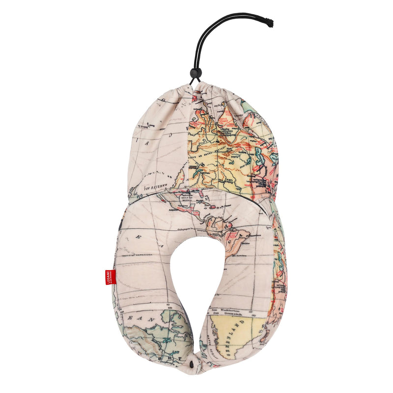 Legami - Memory Foam Travel Pillow - Travel Pillow, Portable Travel Neck Pillow, Neck Comfort, Portable, Ergonomic, with Case, 8 x 11.8 x 5.2 inches, Travel Theme, White, Medium