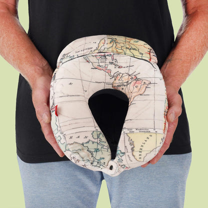 Legami - Memory Foam Travel Pillow - Travel Pillow, Portable Travel Neck Pillow, Neck Comfort, Portable, Ergonomic, with Case, 8 x 11.8 x 5.2 inches, Travel Theme, White, Medium