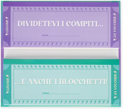 Legami - Pad of 48 (24 + 24) Voucher for New Parents in Italian, Voucher with Punched for Tear, Gift Idea, New Parents' Theme, 8 x 3.3 inches
