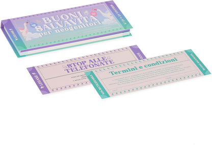 Legami - Pad of 48 (24 + 24) Voucher for New Parents in Italian, Voucher with Punched for Tear, Gift Idea, New Parents' Theme, 8 x 3.3 inches