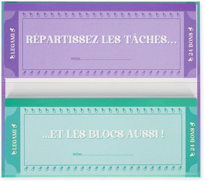 Legami - Bloc de 48 (24 + 24) bons d'achat pour les nouveaux parents en français, coupon à détacher, idée cadeau, thème des nouveaux parents, 20,3 x 8,4 cm