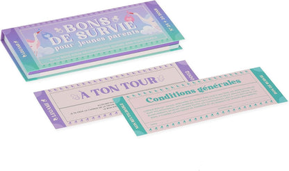 Legami - Bloc de 48 (24 + 24) bons d'achat pour les nouveaux parents en français, coupon à détacher, idée cadeau, thème des nouveaux parents, 20,3 x 8,4 cm