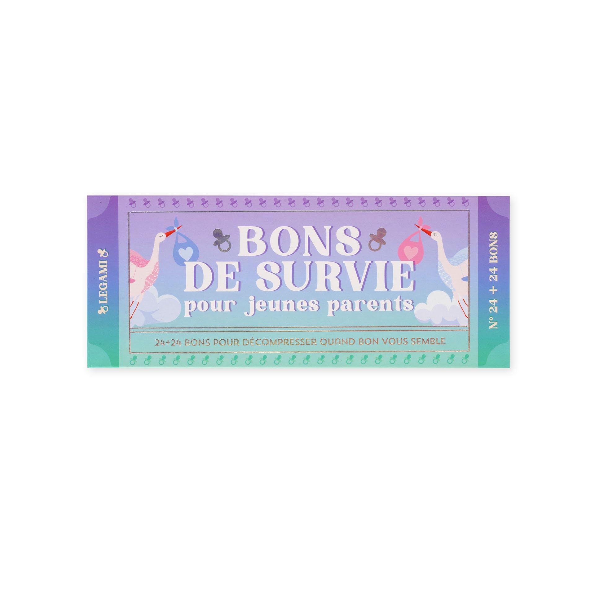 Legami - Bloc de 48 (24 + 24) bons d'achat pour les nouveaux parents en français, coupon à détacher, idée cadeau, thème des nouveaux parents, 20,3 x 8,4 cm