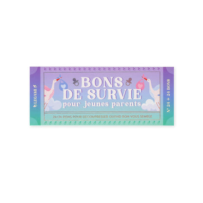 Legami - Bloc de 48 (24 + 24) bons d'achat pour les nouveaux parents en français, coupon à détacher, idée cadeau, thème des nouveaux parents, 20,3 x 8,4 cm