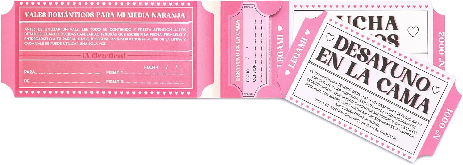 LEGAMI - Block of 24 Romantic Vouchers, Gift Coupons for Valentine, Birthday, Anniversary, FSC Certified Paper