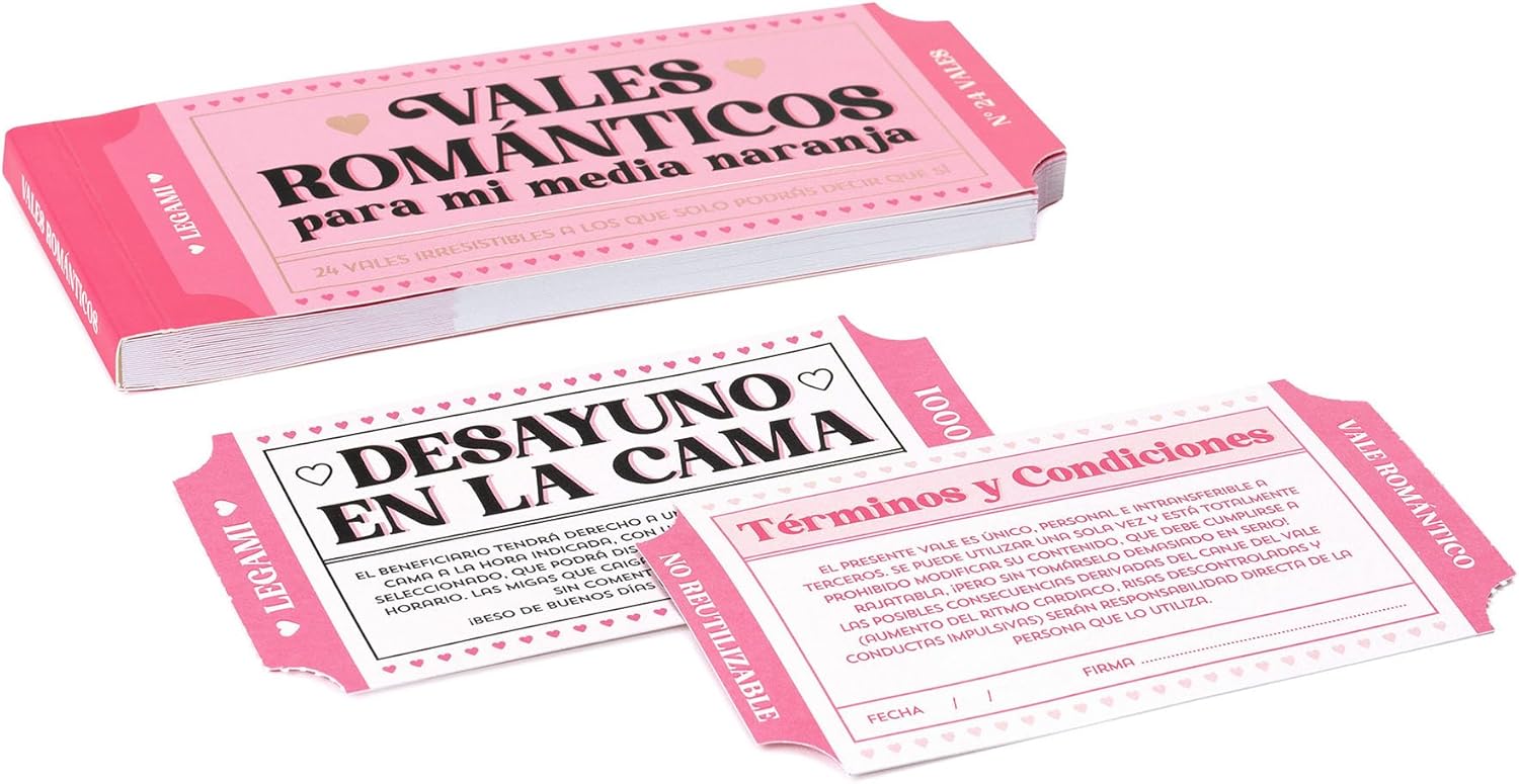 LEGAMI - Block of 24 Romantic Vouchers, Gift Coupons for Valentine, Birthday, Anniversary, FSC Certified Paper