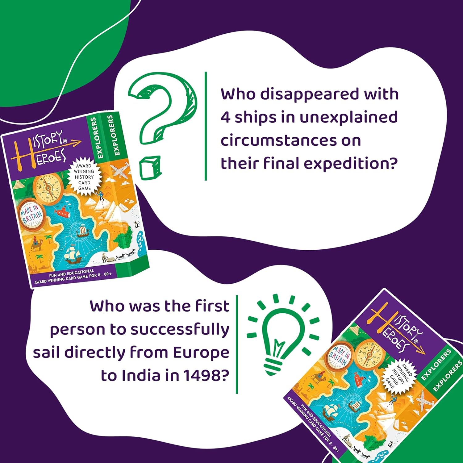History Heroes: EXPLORERS - History Quiz Card Game for Kids, Adults, Travel, Game Night - Family Friendly, Fun and Educational Party Game About The Greatest Exploration & Explorers