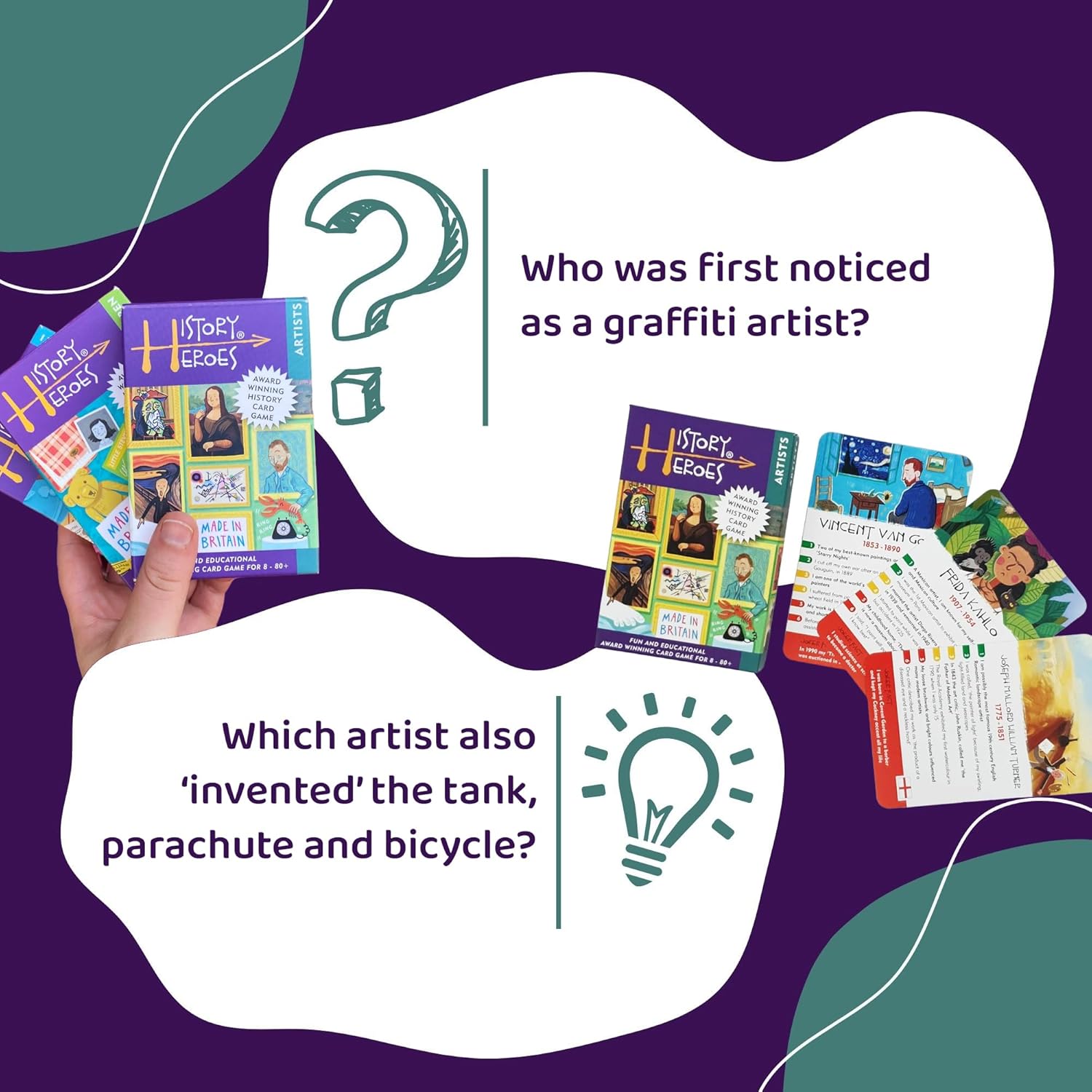 History Heroes: ARTISTS - Art History Quiz Card Game for Kids, Adults, Game Night - Family Friendly, fun & educational Party Game About Famous Artists