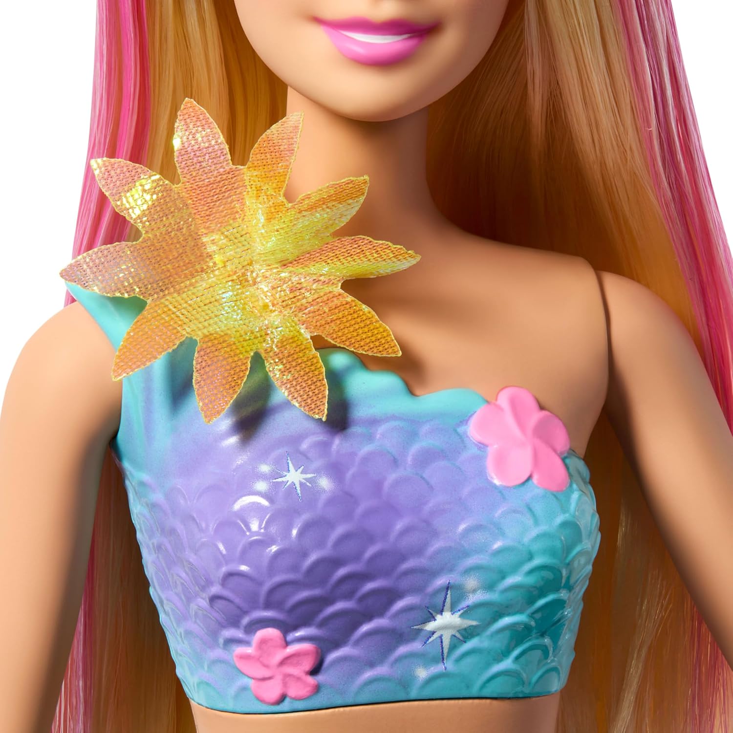 Barbie Mermaid Toy Dolls with Surprise Magic Blooming Flowers Feature, Ombre Tails, Pearl Headband Accessory & Long Blonde Hair with Pink Highlights, JDM72